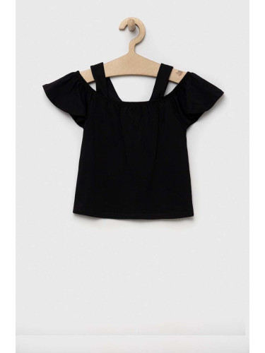 Детска памучна блуза United Colors of Benetton в черно с изчистен дизайн