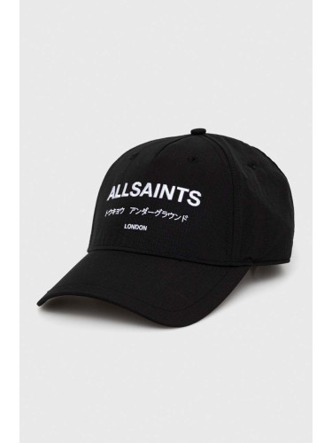 Шапка с козирка AllSaints в черно с принт