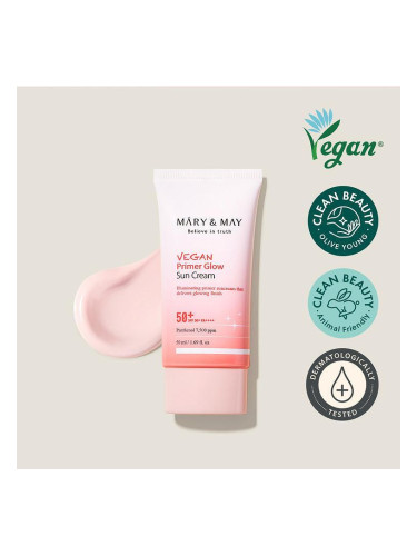 MARY & MAY | Vegan Primer Glow Sun Cream SPF50+ PA++++, 50 ml