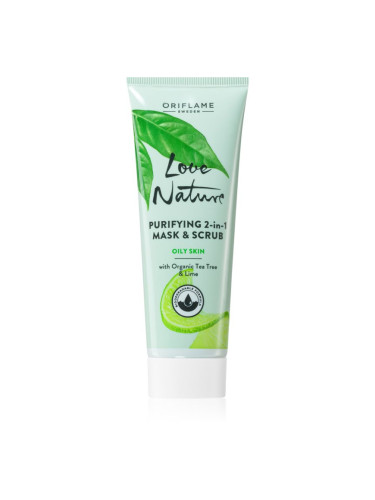 Oriflame Love Nature Organic Tea Tree & Lime почистваща маска и пилинг за мазна кожа 75 мл.