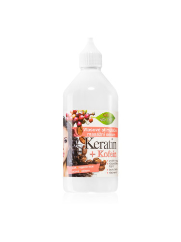 Bione Cosmetics Keratin + Kofein серум за растеж на косата и укрепване от корените 215 мл.