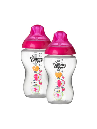 Шише за хранене Tommee Tippee Closer to Nature Easi Vent, 340 мл, 2 бр., 3м+, ябълка
