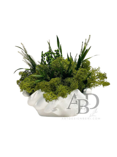 Зелена хармония, премиум скандинавски мъх със стабилизирани растения в керамична кашпа