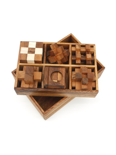Комплект от 6 дървени 3D пъзели в удобна за съхранение кутия 