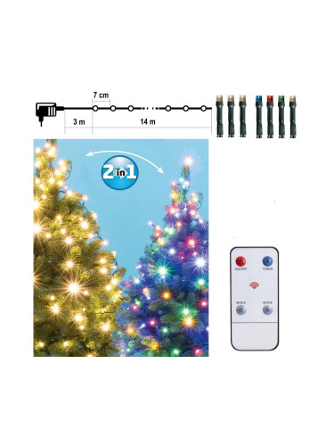 LED Екстериорни Коледни лампички 200xLED 17m IP44 топло бяло/многоцветни + д.у.