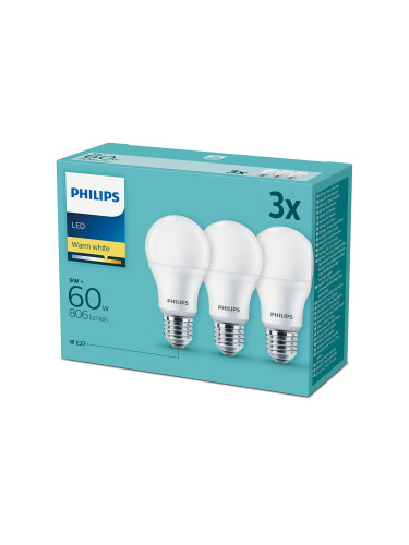 К-кт 3 бр. LED крушка Philips E27/9W/230V 2700K