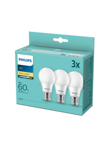 К-кт 3 бр. LED крушки Philips A60 E27/8W/230V 2700K