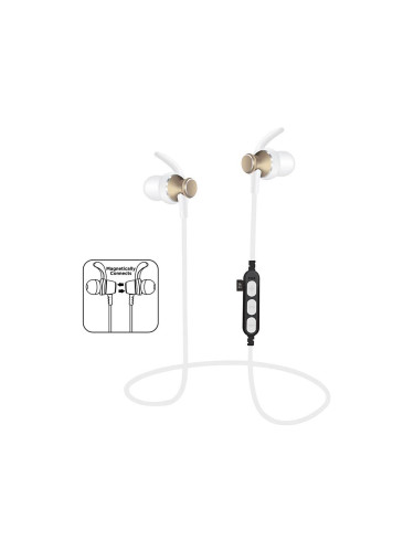 Bluetooth слушалки с микрофон и MicroSD плейър бял/златист