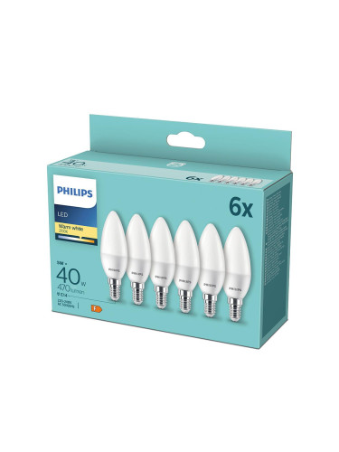 К-кт 6 бр. LED крушки Philips B35 E14/5W/230V 2700K