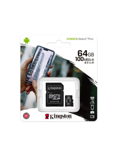 Kingston SDCS2/64GB - MicroSDXC Карта 64GB Canvas Select Plus U1 100MB/сек. + SD адаптер