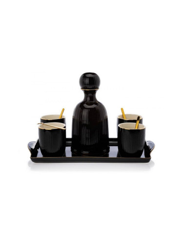 Керамичен комплект от чаши с гарафа и табла KENDI черен