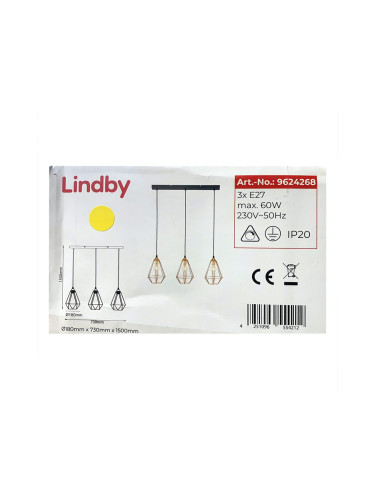 Lindby - Пендел ELDA 3xE27/60W/230V