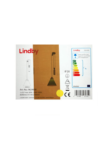 Lindby - Пендел ALECKS 1xE27/60W/230V