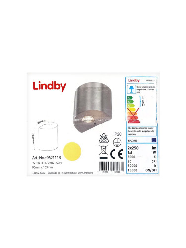 Lindby - LED Аплик LAREEN 2xLED/3W/230V