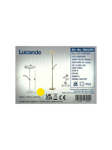 Lucande - LED Димируем лампион PARTHENA LED/29,1W/230V + LED/5,3W/230V