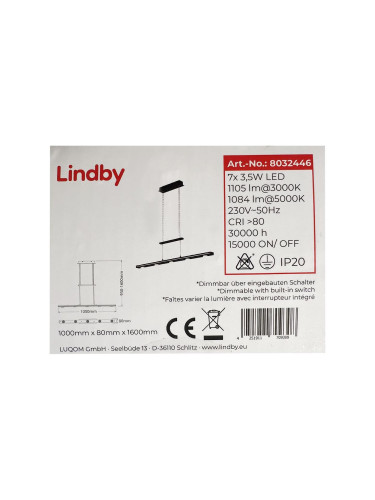Lindby - LED Димируем пендел NAIARA 7xLED/4W/230V