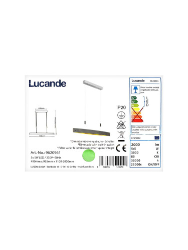 Lucande - LED Димируем пендел LIO 5xLED/5W/230V