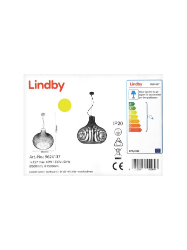 Lindby - Пендел FRANCES 1xE27/60W/230V