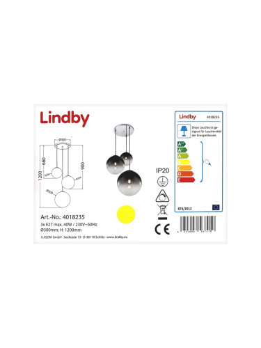 Lindby - Пендел ROBYN 3xE27/40W/230V