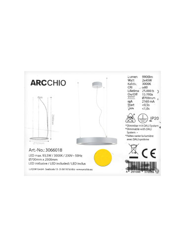 Arcchio - LED Пендел PIETRO 2xLED/45W/230V
