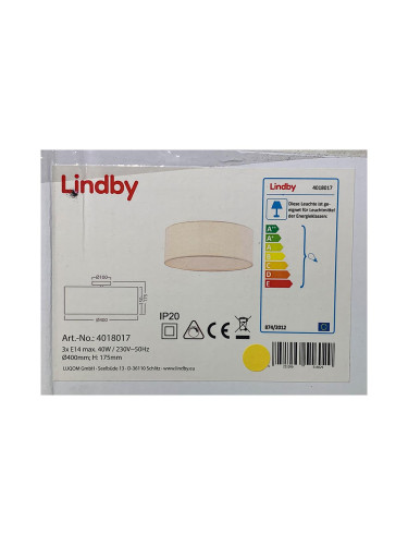 Lindby - Плафон HENRIKA 3xE14/40W/230V бял