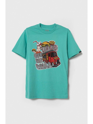 Детска памучна тениска Vans VAN DOREN BBQ SS WATERFALL в тюркоазено с принт
