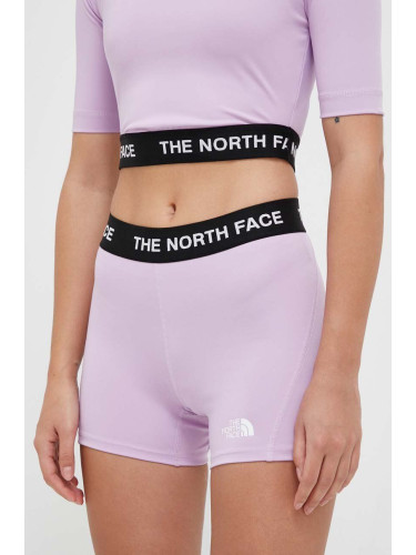 Къс панталон за трениране The North Face в лилаво с принт със стандартна талия