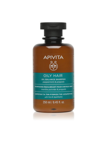 Apivita Oil Balance Shampoo Oily Hair дълбоко почистващ шампоан за мазен скалп за подсилване и блясък на косата 250 мл.