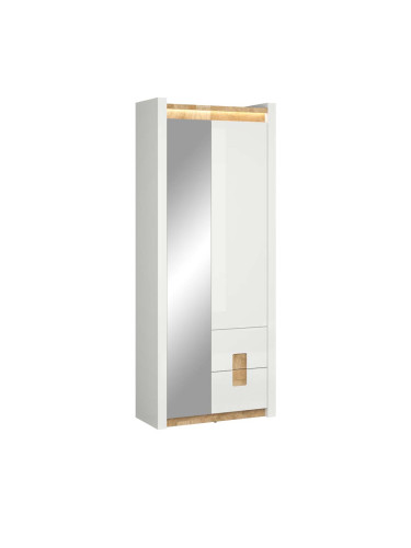 АЛАМЕДА ГАРДЕРОБ С LED ОСВЕТЛЕНИЕ 2 ВРАТИ И ОГЛЕДАЛО 82/37/201.5h БЯЛ ГЛАНЦ / ДЪБ УЕСТМИНСТЪР