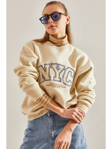 Bianco Lucci Women's NYC Printed Three Thread Raised Sweatshirt