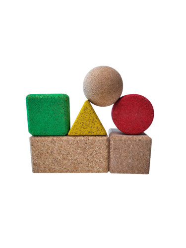 Комплект от цветни коркови блокчета с различни геометрични фигури 