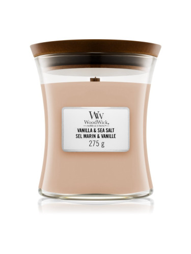 Woodwick Vanilla & Sea Salt ароматна свещ  с дървен фитил 275 гр.