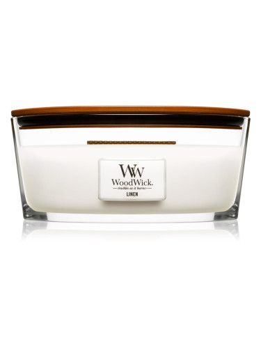 Woodwick Linen ароматна свещ с дървен фитил (hearthwick) 453.6 гр.