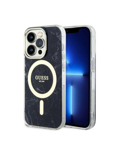 Оригинален кейс Guess Marble MagSafe, За iPhone 14 Pro Max (6.7), Черен