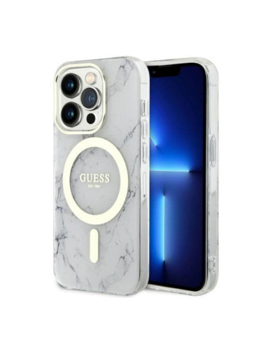 Оригинален кейс Guess Marble MagSafe, За iPhone 14 Pro Max (6.7), Бял