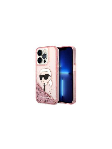 Оригинален кейс Karl Lagerfeld Glitter Karl Head, За iPhone 14 Pro Max (6.7), Розов