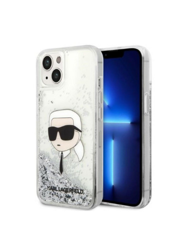 Оригинален кейс Karl Lagerfeld Glitter Karl Head, За iPhone 14 (6.1), Сребрист