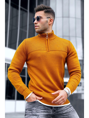Madmext Mustard Zipper Men's Sweater 5613