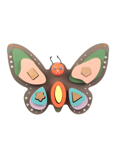 Дървена низанка сортер с фигури - Пеперуда