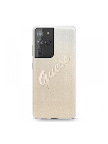 Поликарбонатен гръб Guess Glitter Gradient Script за Samsung Galaxy S21 Ultra, златен, GUHCS21LPCUGLSGO