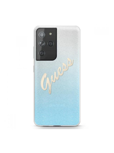 Поликарбонатен гръб Guess Glitter Gradient Script за Samsung Galaxy S21 Ultra, син, GUHCS21LPCUGLSBL