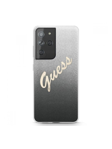 Поликарбонатен гръб Guess Glitter Gradient Script за Samsung Galaxy S21 Ultra, черен, GUHCS21LPCUGLSBK