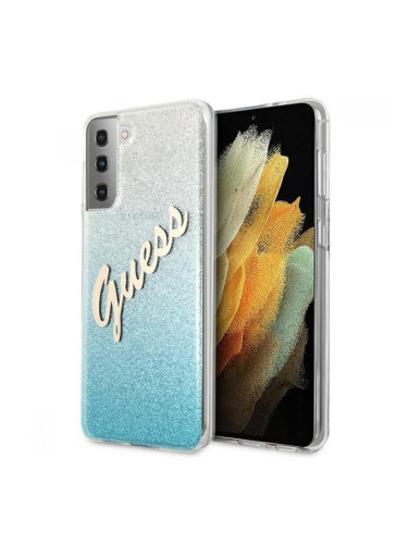 Поликарбонатен гръб Guess Glitter Gradient Script за Samsung Galaxy S21, син, GUHCS21SPCUGLSBL