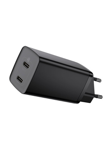 Бързо зарядно устройство Baseus GaN2 Lite 2x USB Type C, 65W, Power Delivery 3.0, Quick Charge 4+ SCP FCP AFC, черен (CCGAN2L-E01)