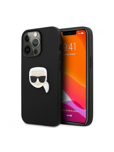 Гръб Karl Lagerfeld Leather Ikonik Karl`s Head Metal за iPhone 13 Pro Max, KLHCP13XPKMK, черен