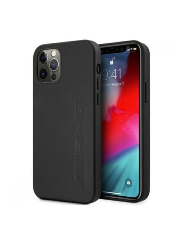 Поликарбонатен гръб AMG Leather Hot Stamped за iPhone 12 / iPhone 12 Pro, AMHCP12MDOLBK