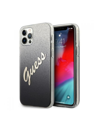 Поликарбонатен гръб Guess Glitter Gradient Script за iPhone 12 / iPhone 12 Pro, черен, GUHCP12MPCUGLSBK