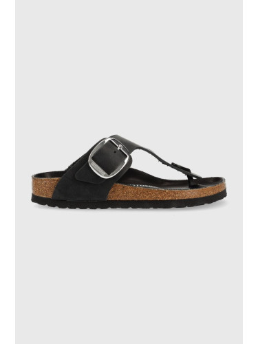 Кожени джапанки Birkenstock Gizeh Big Buckle в черно с равна подметка 1023337