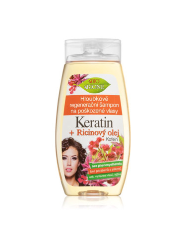 Bione Cosmetics Keratin + Ricinový olej дълбоко регенериращ шампоан За коса 260 мл.