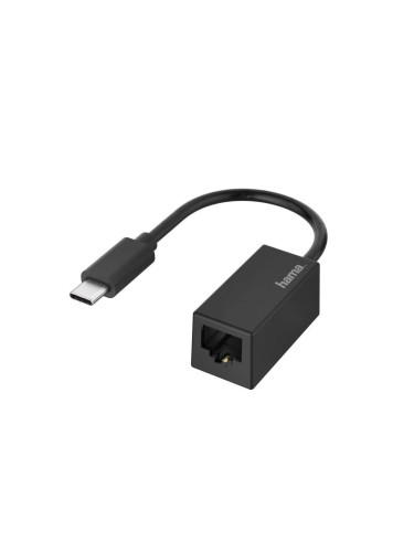 Мрежов адаптер HAMA, USB-C мъжко - RJ-45 женско, Gigabit, Черен